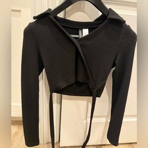 Black Ribbed Long Sleeve Crop Top